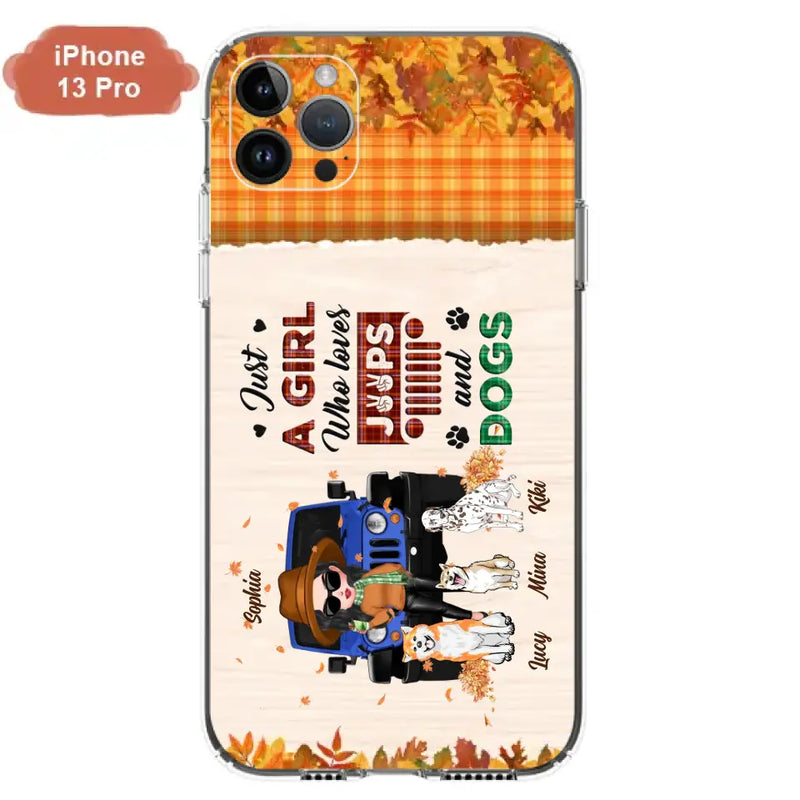 Personalized Off-road Autumn Girl Phone Case - Gift Idea For Girl/Dog Lovers - Up to 3 Dogs - Case For iPhone/Samsung
