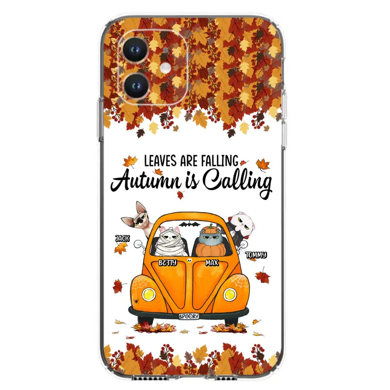 Personalized Pet Phone Case - Gift Idea For Cat/Dog Lovers - Up to 4 Pets - Case For iPhone/Samsung - Leaves Are Falling Autumn Is Calling