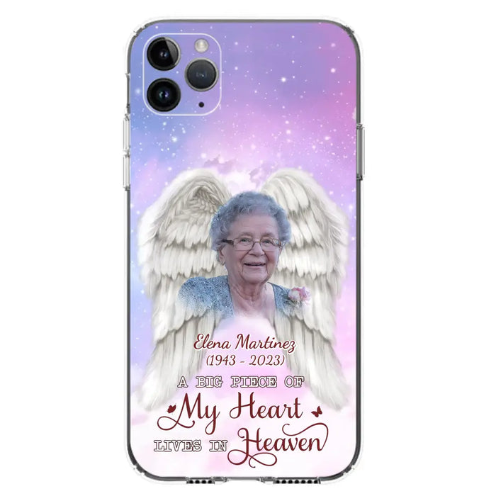 Custom Personalized Memorial Photo Phone Case - Memorial Gift Idea for Family - A Big Piece Of My Heart Lives In Heaven - Case for iPhone/Samsung