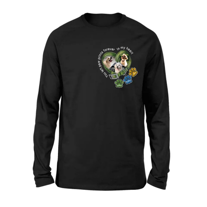Personalized Memorial Dog Collar T-shirt/Hoodie - Up to 3 Dogs - Memorial Gift Idea For Dog Lover - You Left Paw Prints Forever In My Heart