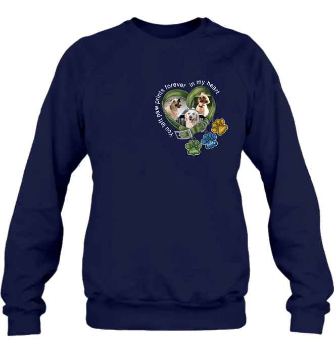 Personalized Memorial Dog Collar T-shirt/Hoodie - Up to 3 Dogs - Memorial Gift Idea For Dog Lover - You Left Paw Prints Forever In My Heart