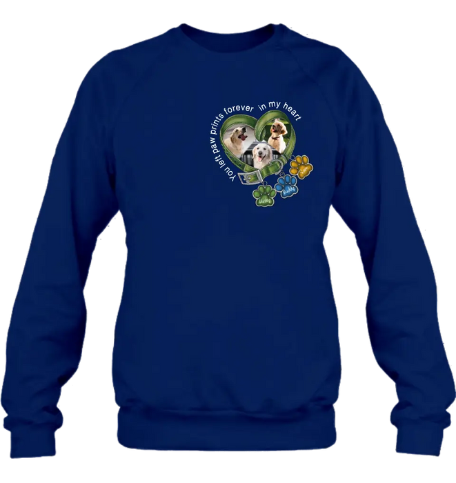 Personalized Memorial Dog Collar T-shirt/Hoodie - Up to 3 Dogs - Memorial Gift Idea For Dog Lover - You Left Paw Prints Forever In My Heart