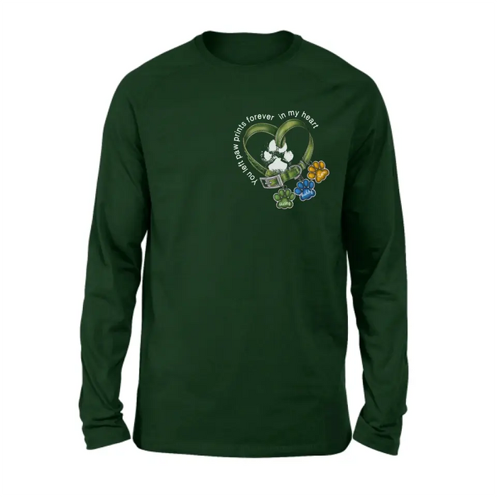Personalized Memorial Dog Collar T-shirt/Hoodie - Up to 3 Dogs - Memorial Gift Idea For Dog Owner - You Left Paw Prints Forever In My Heart