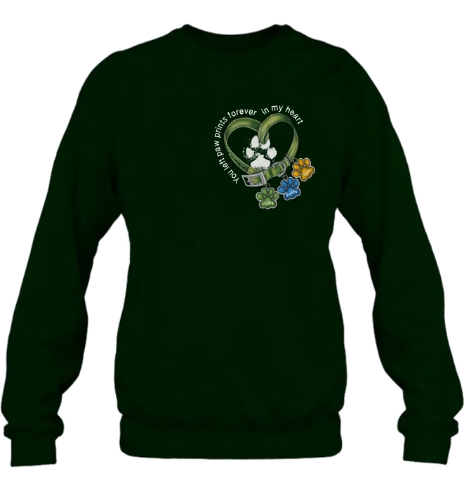 Personalized Memorial Dog Collar T-shirt/Hoodie - Up to 3 Dogs - Memorial Gift Idea For Dog Owner - You Left Paw Prints Forever In My Heart