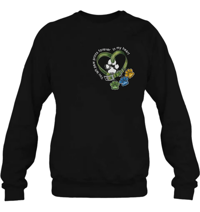 Personalized Memorial Dog Collar T-shirt/Hoodie - Up to 3 Dogs - Memorial Gift Idea For Dog Owner - You Left Paw Prints Forever In My Heart