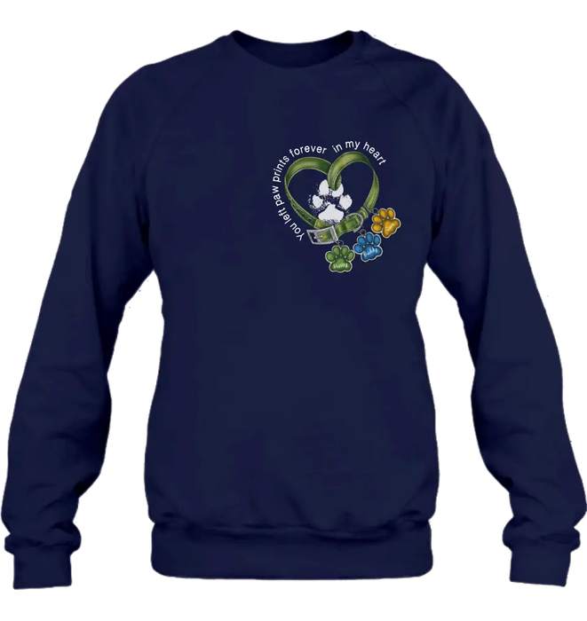 Personalized Memorial Dog Collar T-shirt/Hoodie - Up to 3 Dogs - Memorial Gift Idea For Dog Owner - You Left Paw Prints Forever In My Heart
