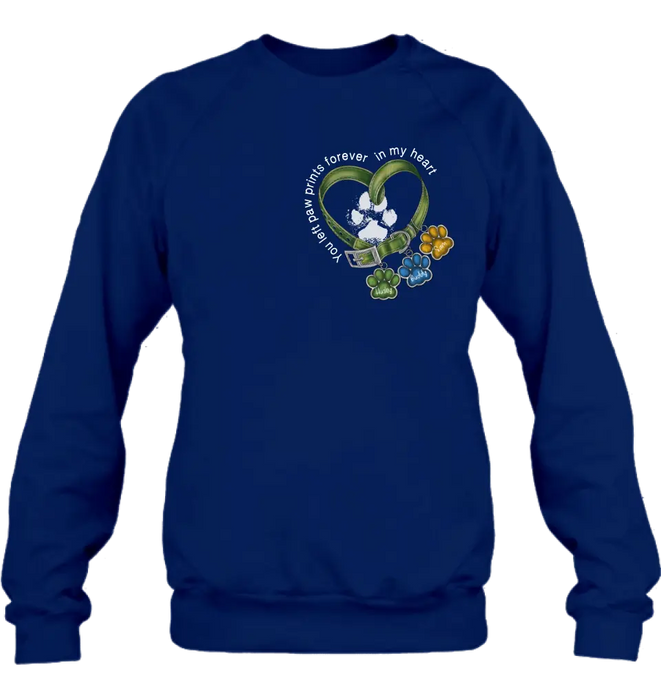 Personalized Memorial Dog Collar T-shirt/Hoodie - Up to 3 Dogs - Memorial Gift Idea For Dog Owner - You Left Paw Prints Forever In My Heart