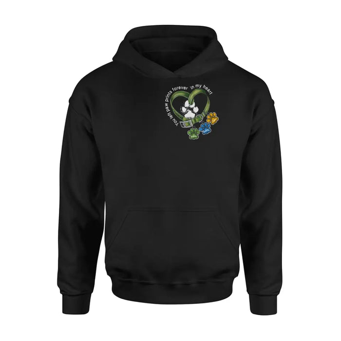 Personalized Memorial Dog Collar T-shirt/Hoodie - Up to 3 Dogs - Memorial Gift Idea For Dog Owner - You Left Paw Prints Forever In My Heart