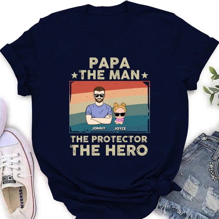 Custom Personalized Grandpa Shirt/Hoodie - Grandpa with up to 9 Grandchildren - Father's Day Gift Idea for Grandpa - Papa The Man The Protector The Hero