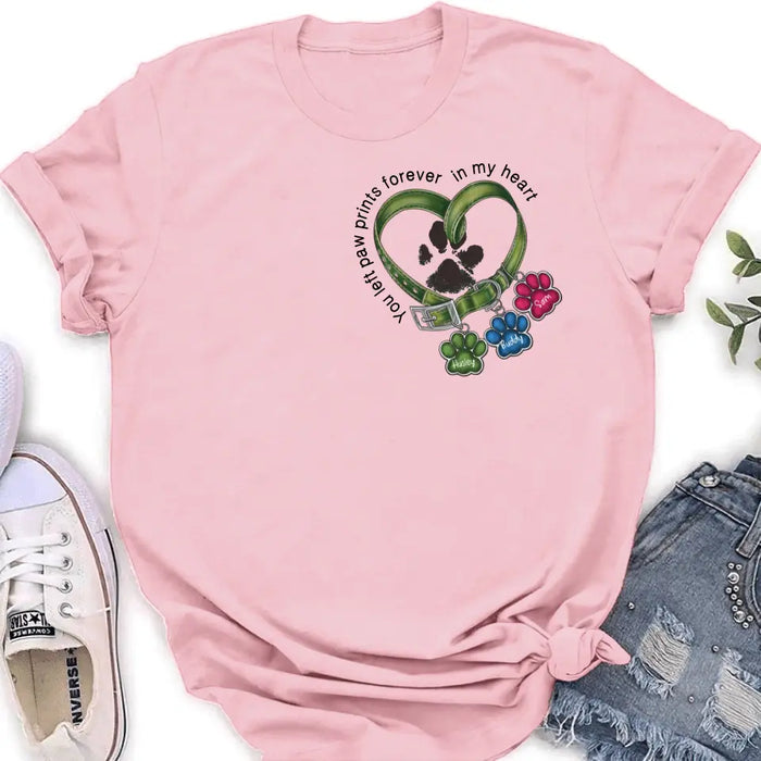 Personalized Memorial Dog Collar Shirt/Hoodie - Up to 3 Dogs - Gift Idea For Dog Lover - You Left Paw Prints Forever In My Heart