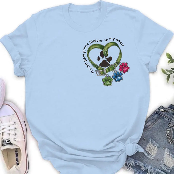 Personalized Memorial Dog Collar Shirt/Hoodie - Up to 3 Dogs - Gift Idea For Dog Lover - You Left Paw Prints Forever In My Heart