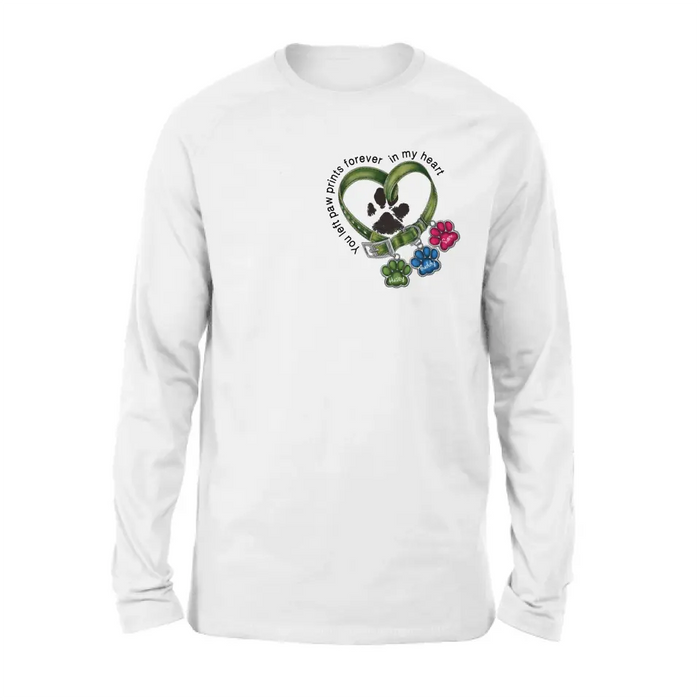 Personalized Memorial Dog Collar Shirt/Hoodie - Up to 3 Dogs - Gift Idea For Dog Lover - You Left Paw Prints Forever In My Heart