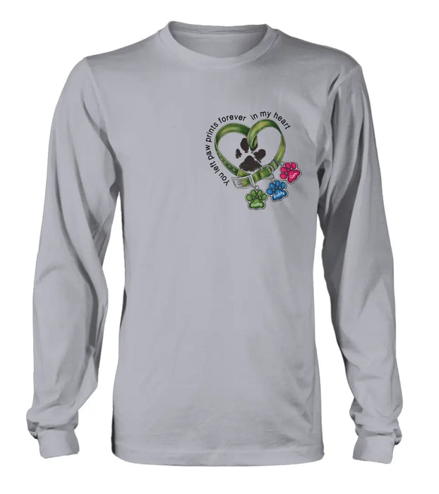 Personalized Memorial Dog Collar Shirt/Hoodie - Up to 3 Dogs - Gift Idea For Dog Lover - You Left Paw Prints Forever In My Heart