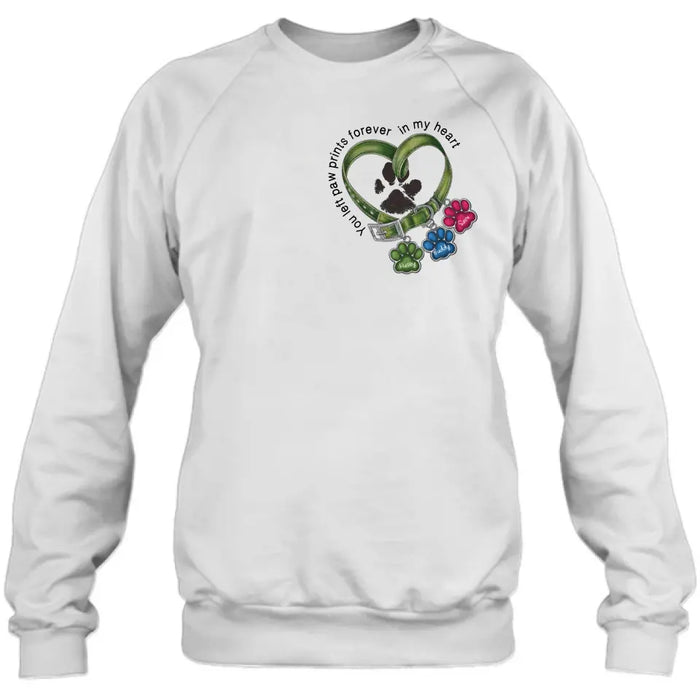 Personalized Memorial Dog Collar Shirt/Hoodie - Up to 3 Dogs - Gift Idea For Dog Lover - You Left Paw Prints Forever In My Heart