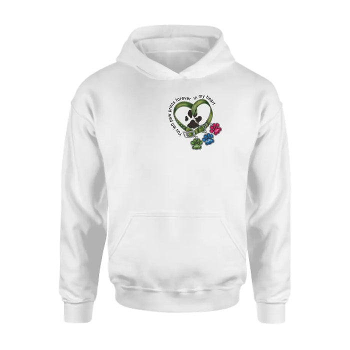Personalized Memorial Dog Collar Shirt/Hoodie - Up to 3 Dogs - Gift Idea For Dog Lover - You Left Paw Prints Forever In My Heart