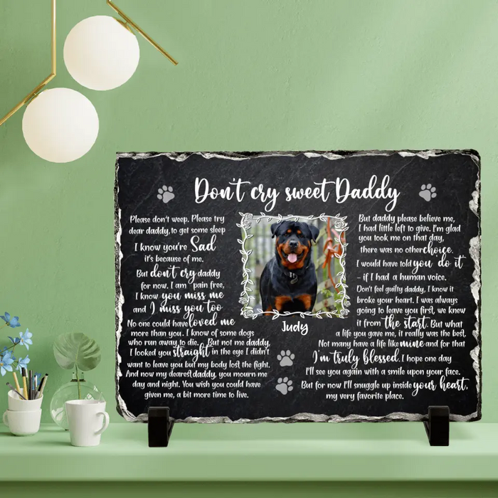 Custom Personalized Memorial Rectangle Lithograph - Memorial Gift Idea For Dog Owner - Upload Photo - Don't Cry Sweet Daddy