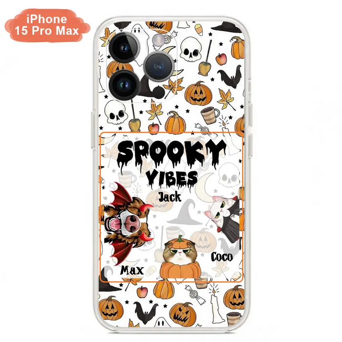 Custom Personalized Halloween Pet Phone Case - Upto 3 Pets - Gift Idea For Dog/Cat Owners -  Spooky Vibes - Case for iPhone/Samsung