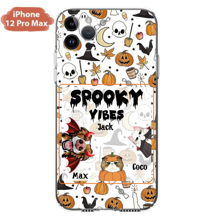 Custom Personalized Halloween Pet Phone Case - Upto 3 Pets - Gift Idea For Dog/Cat Owners -  Spooky Vibes - Case for iPhone/Samsung