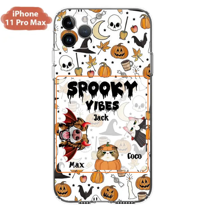 Custom Personalized Halloween Pet Phone Case - Upto 3 Pets - Gift Idea For Dog/Cat Owners -  Spooky Vibes - Case for iPhone/Samsung