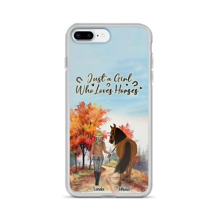 Custom Personalized Horse Girl Fall Season Phone Case - Gift Idea For Horse Lovers - Up To 6 Horses - Just A Girl Who Loves Horses - Cases For iPhone/Samsung