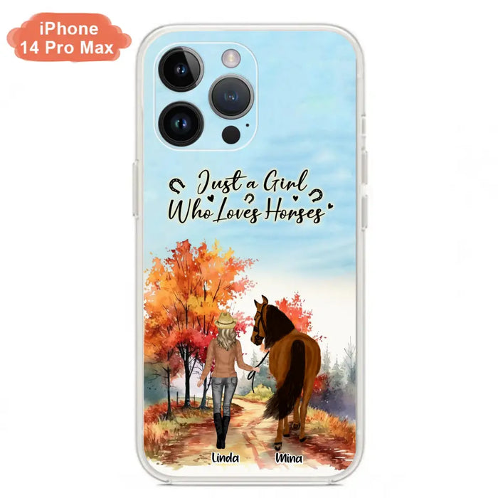 Custom Personalized Horse Girl Fall Season Phone Case - Gift Idea For Horse Lovers - Up To 6 Horses - Just A Girl Who Loves Horses - Cases For iPhone/Samsung