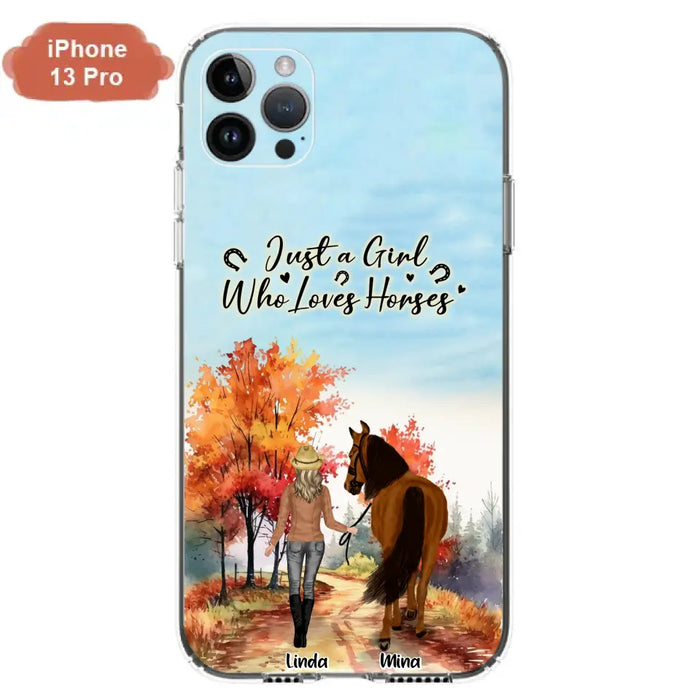 Custom Personalized Horse Girl Fall Season Phone Case - Gift Idea For Horse Lovers - Up To 6 Horses - Just A Girl Who Loves Horses - Cases For iPhone/Samsung