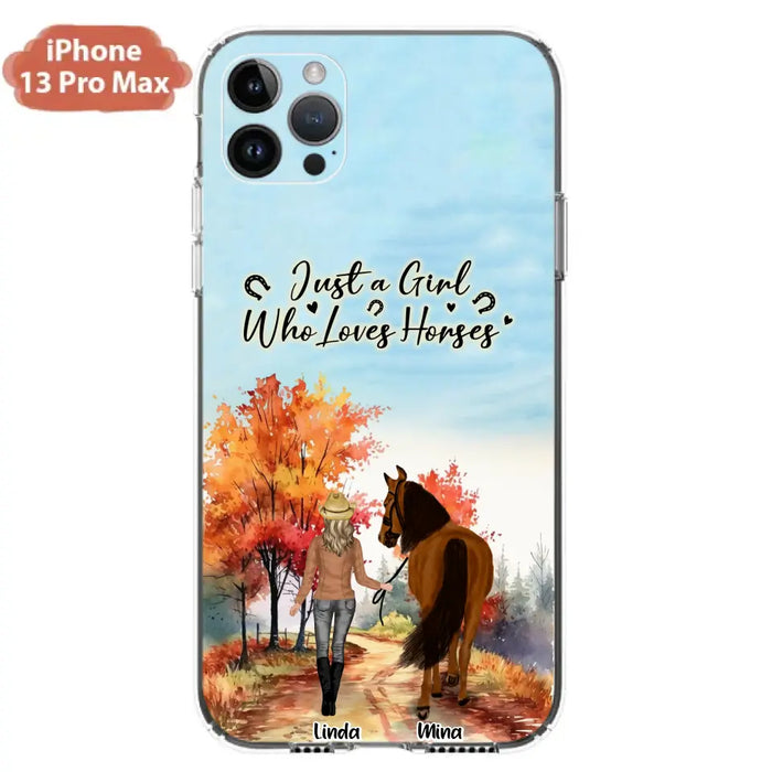 Custom Personalized Horse Girl Fall Season Phone Case - Gift Idea For Horse Lovers - Up To 6 Horses - Just A Girl Who Loves Horses - Cases For iPhone/Samsung