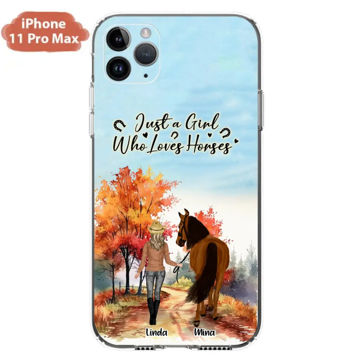 Custom Personalized Horse Girl Fall Season Phone Case - Gift Idea For Horse Lovers - Up To 6 Horses - Just A Girl Who Loves Horses - Cases For iPhone/Samsung