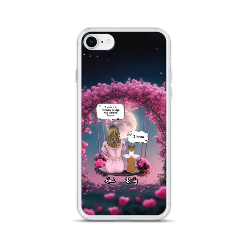 Custom Memorial Dog Mom Phone Case - Up to 4 Dogs - Memorial Gift Idea For Dog Owners - I Wish The Rainbow Bridge Had Visiting Hours - Case For iPhone/Samsung