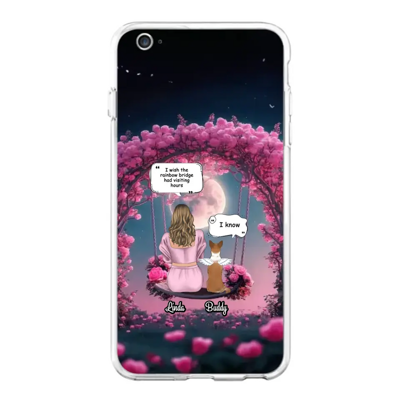 Custom Memorial Dog Mom Phone Case - Up to 4 Dogs - Memorial Gift Idea For Dog Owners - I Wish The Rainbow Bridge Had Visiting Hours - Case For iPhone/Samsung
