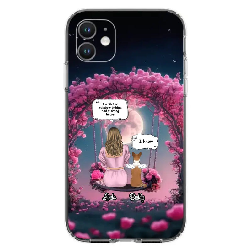 Custom Memorial Dog Mom Phone Case - Up to 4 Dogs - Memorial Gift Idea For Dog Owners - I Wish The Rainbow Bridge Had Visiting Hours - Case For iPhone/Samsung