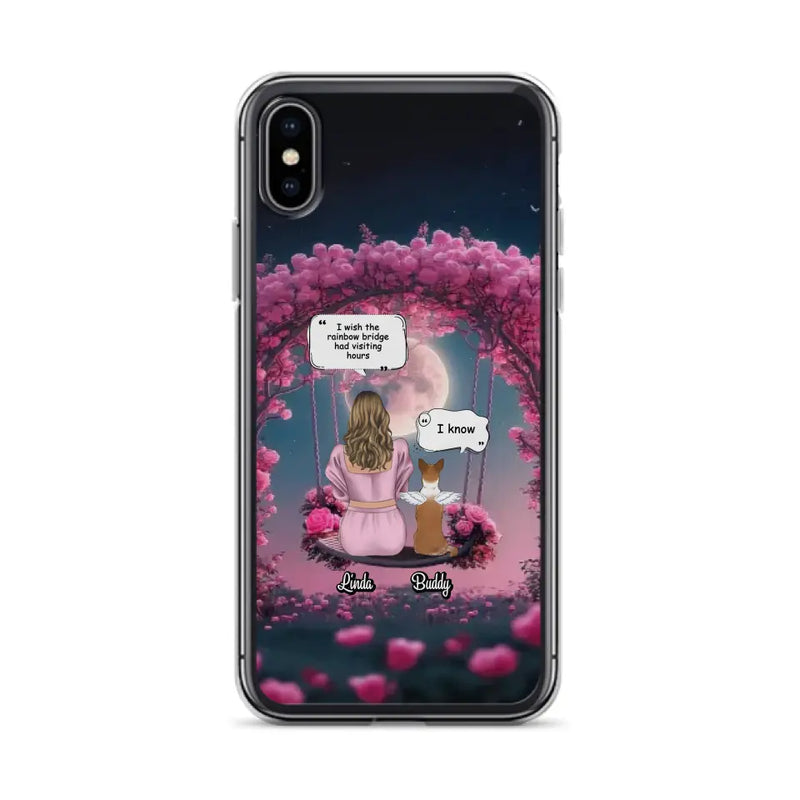 Custom Memorial Dog Mom Phone Case - Up to 4 Dogs - Memorial Gift Idea For Dog Owners - I Wish The Rainbow Bridge Had Visiting Hours - Case For iPhone/Samsung