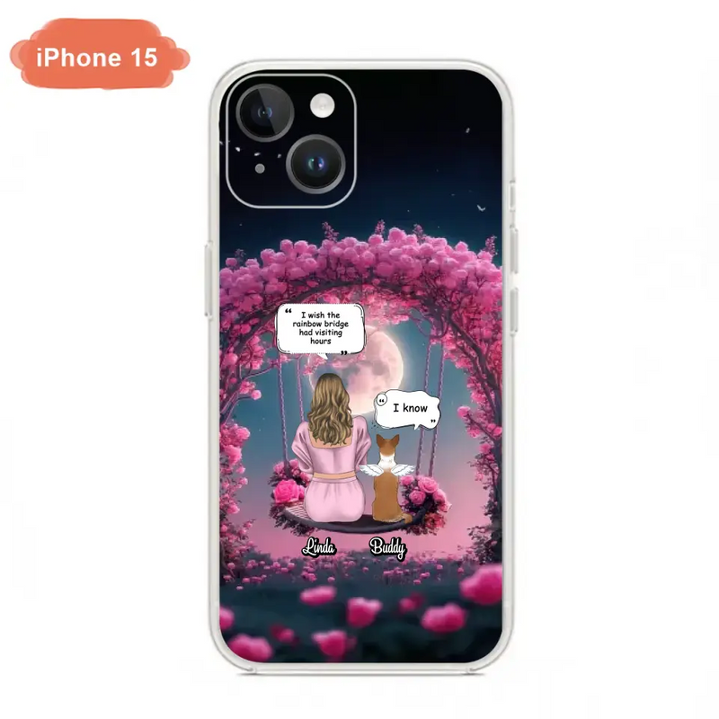 Custom Memorial Dog Mom Phone Case - Up to 4 Dogs - Memorial Gift Idea For Dog Owners - I Wish The Rainbow Bridge Had Visiting Hours - Case For iPhone/Samsung