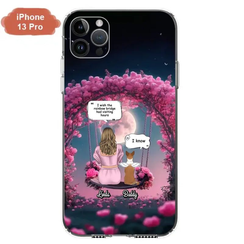 Custom Memorial Dog Mom Phone Case - Up to 4 Dogs - Memorial Gift Idea For Dog Owners - I Wish The Rainbow Bridge Had Visiting Hours - Case For iPhone/Samsung