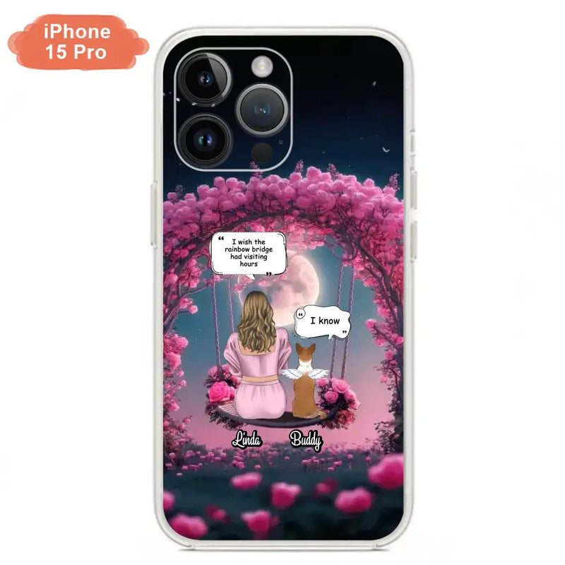 Custom Memorial Dog Mom Phone Case - Up to 4 Dogs - Memorial Gift Idea For Dog Owners - I Wish The Rainbow Bridge Had Visiting Hours - Case For iPhone/Samsung