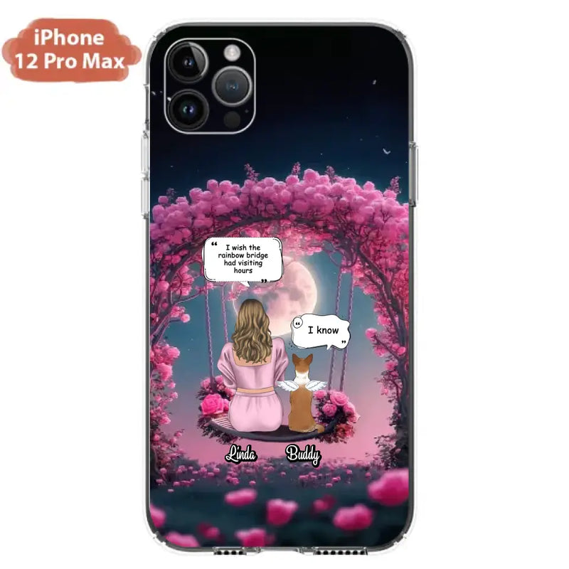 Custom Memorial Dog Mom Phone Case - Up to 4 Dogs - Memorial Gift Idea For Dog Owners - I Wish The Rainbow Bridge Had Visiting Hours - Case For iPhone/Samsung