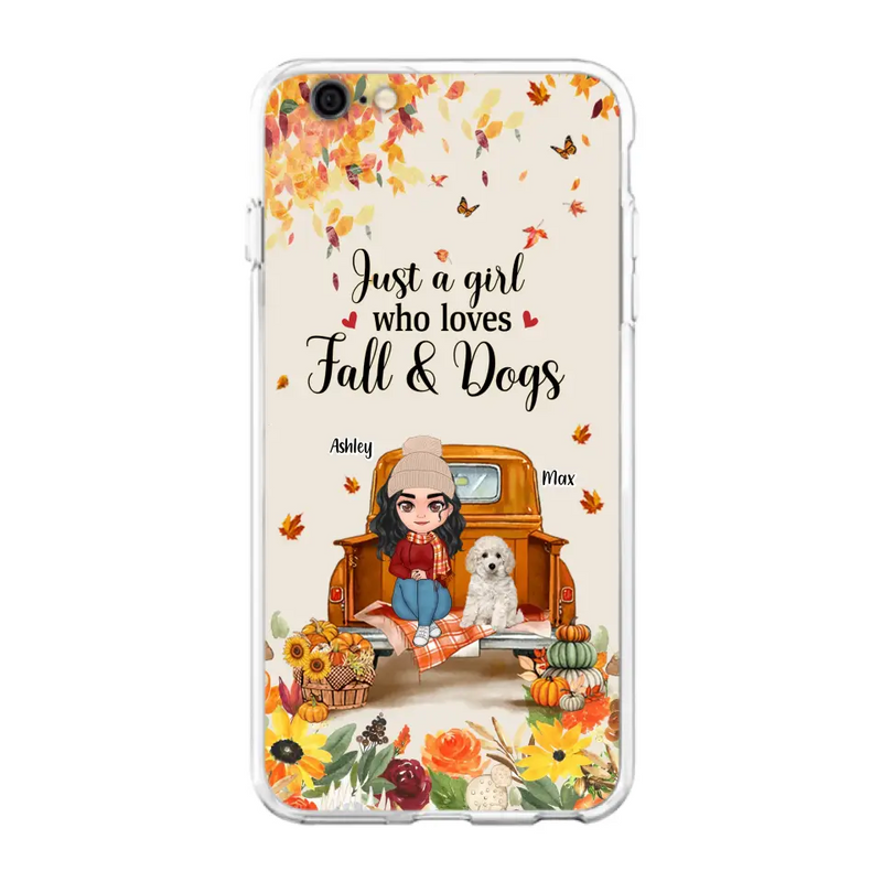 Personalized Dog Mom Autumn Phone Case - Gift Idea For Dog Owners - Up to 5 Dogs - Case For iPhone/Samsung - Just A Girl Who Loves Fall & Dogs