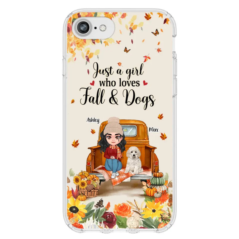 Personalized Dog Mom Autumn Phone Case - Gift Idea For Dog Owners - Up to 5 Dogs - Case For iPhone/Samsung - Just A Girl Who Loves Fall & Dogs