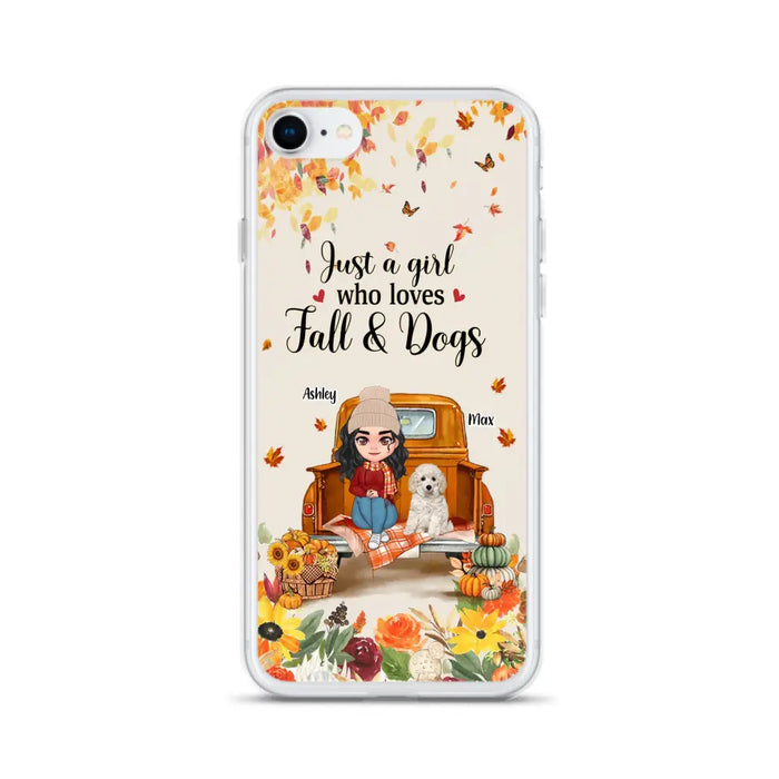 Custom Personalized Dog Mom Autumn Phone Case - Gift Idea For Dog Owners - Upto 5 Dogs -  Case For iPhone/Samsung - Just A Girl Who Loves Fall & Dogs