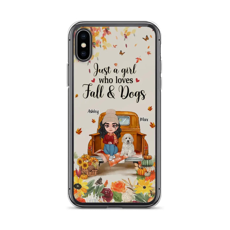 Personalized Dog Mom Autumn Phone Case - Gift Idea For Dog Owners - Up to 5 Dogs - Case For iPhone/Samsung - Just A Girl Who Loves Fall & Dogs