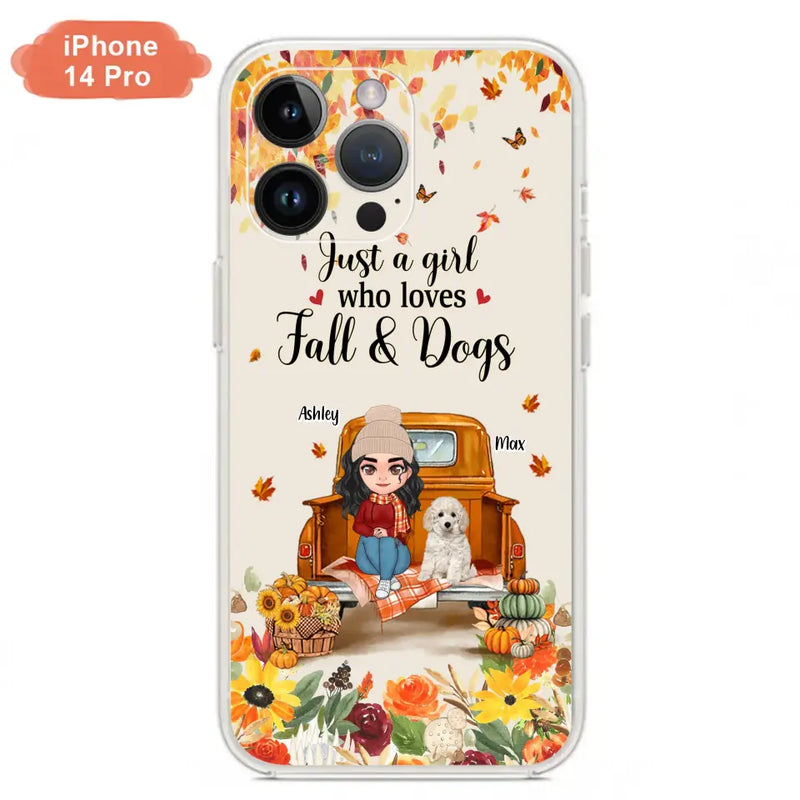 Personalized Dog Mom Autumn Phone Case - Gift Idea For Dog Owners - Up to 5 Dogs - Case For iPhone/Samsung - Just A Girl Who Loves Fall & Dogs
