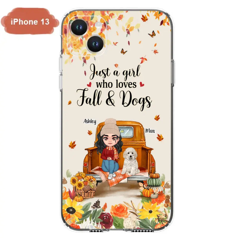 Personalized Dog Mom Autumn Phone Case - Gift Idea For Dog Owners - Up to 5 Dogs - Case For iPhone/Samsung - Just A Girl Who Loves Fall & Dogs
