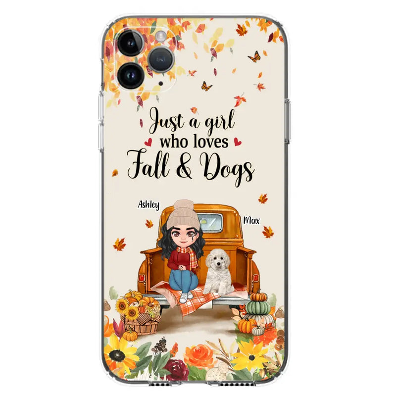 Personalized Dog Mom Autumn Phone Case - Gift Idea For Dog Owners - Up to 5 Dogs - Case For iPhone/Samsung - Just A Girl Who Loves Fall & Dogs