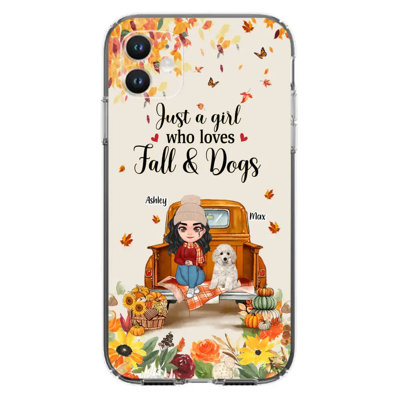 Personalized Dog Mom Autumn Phone Case - Gift Idea For Dog Owners - Up to 5 Dogs - Case For iPhone/Samsung - Just A Girl Who Loves Fall & Dogs