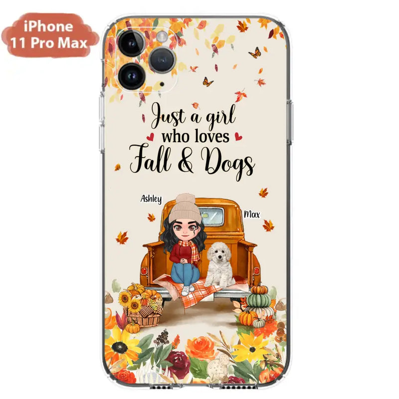 Personalized Dog Mom Autumn Phone Case - Gift Idea For Dog Owners - Up to 5 Dogs - Case For iPhone/Samsung - Just A Girl Who Loves Fall & Dogs