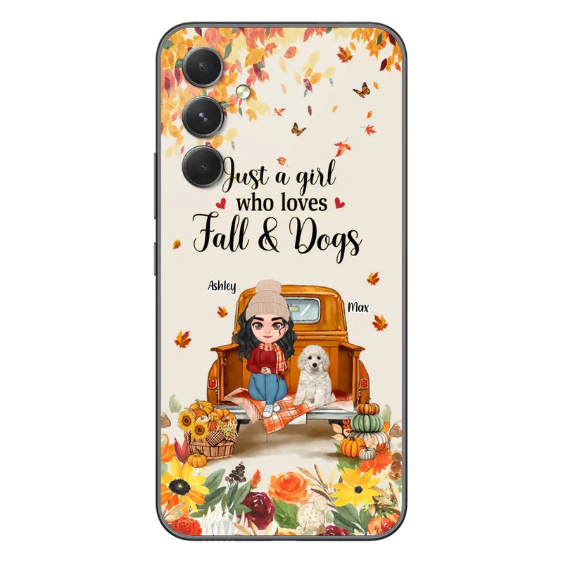Personalized Dog Mom Autumn Phone Case - Gift Idea For Dog Owners - Up to 5 Dogs - Case For iPhone/Samsung - Just A Girl Who Loves Fall & Dogs