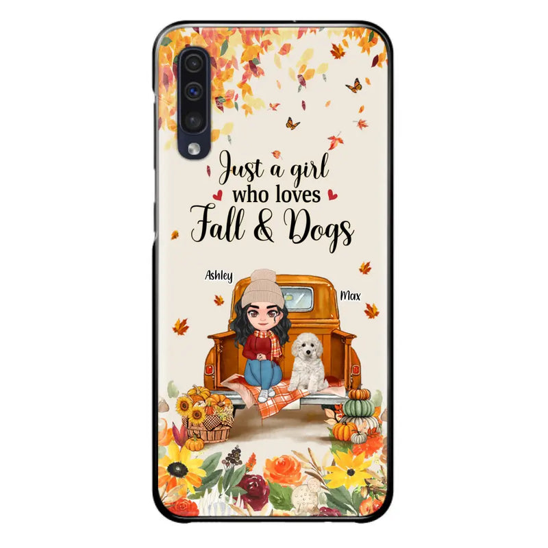 Personalized Dog Mom Autumn Phone Case - Gift Idea For Dog Owners - Up to 5 Dogs - Case For iPhone/Samsung - Just A Girl Who Loves Fall & Dogs