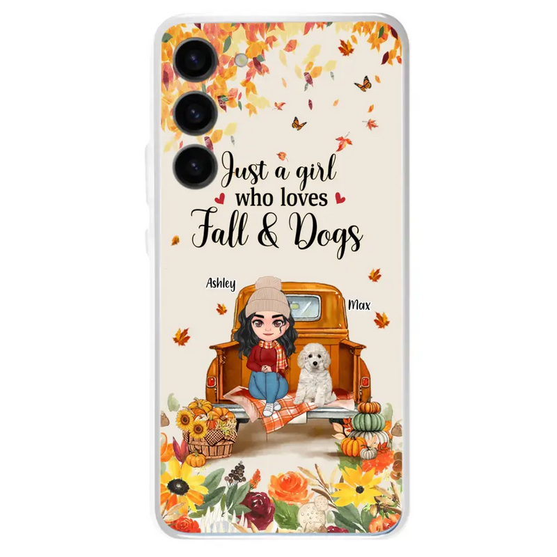 Personalized Dog Mom Autumn Phone Case - Gift Idea For Dog Owners - Up to 5 Dogs - Case For iPhone/Samsung - Just A Girl Who Loves Fall & Dogs