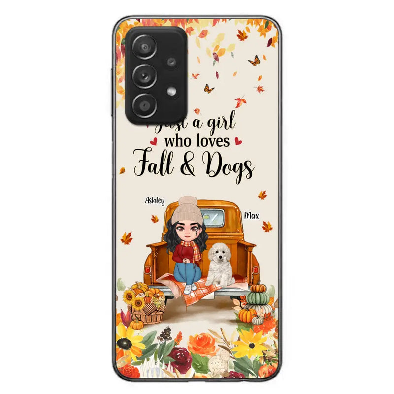 Personalized Dog Mom Autumn Phone Case - Gift Idea For Dog Owners - Up to 5 Dogs - Case For iPhone/Samsung - Just A Girl Who Loves Fall & Dogs