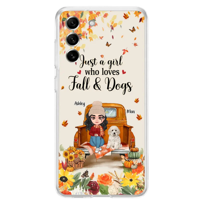 Personalized Dog Mom Autumn Phone Case - Gift Idea For Dog Owners - Up to 5 Dogs - Case For iPhone/Samsung - Just A Girl Who Loves Fall & Dogs